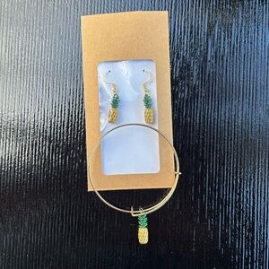 Gold Plated Stainless Steel Pineapple Earrings & Bracelet